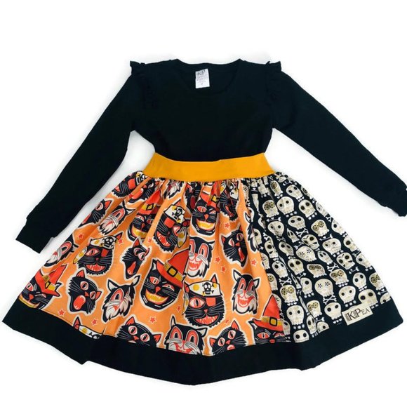 NEW KPea Original Spooky Cat Print Long Sleeve Dress Halloween Costume Party - Picture 2 of 10